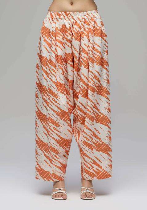 Rust Rayon Batik Print Mid Waist Farshi Salwar for Women Festive Wear