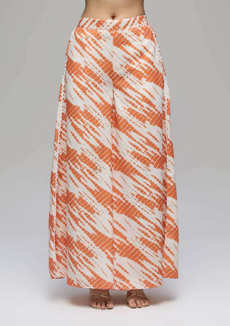 Rust Rayon Shibori Print Mid Waist Palazzo for Women Casual Wear - Indya