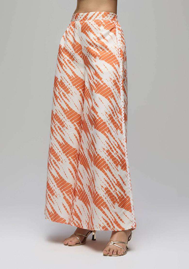 Rust Rayon Shibori Print Mid Waist Palazzo for Women Casual Wear - Indya