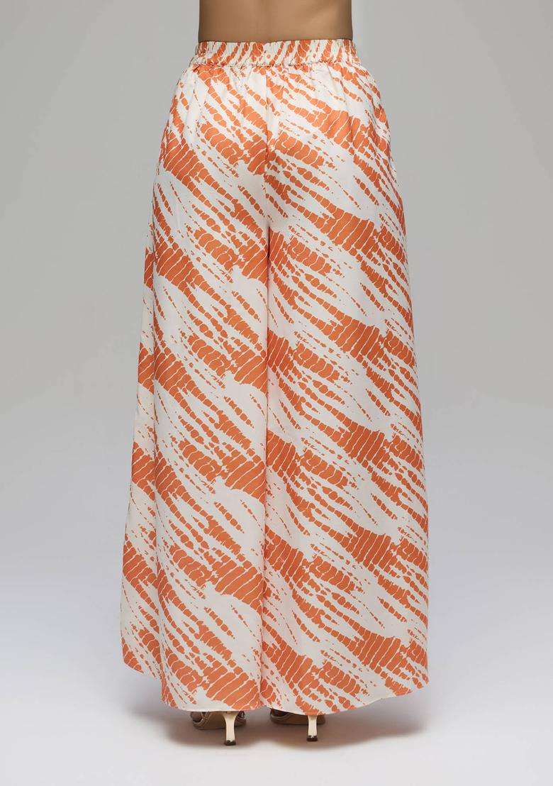 Rust Rayon Shibori Print Mid Waist Palazzo for Women Casual Wear - Indya