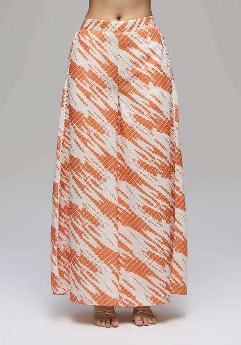 Rust Rayon Shibori Print Mid Waist Palazzo for Women Casual Wear