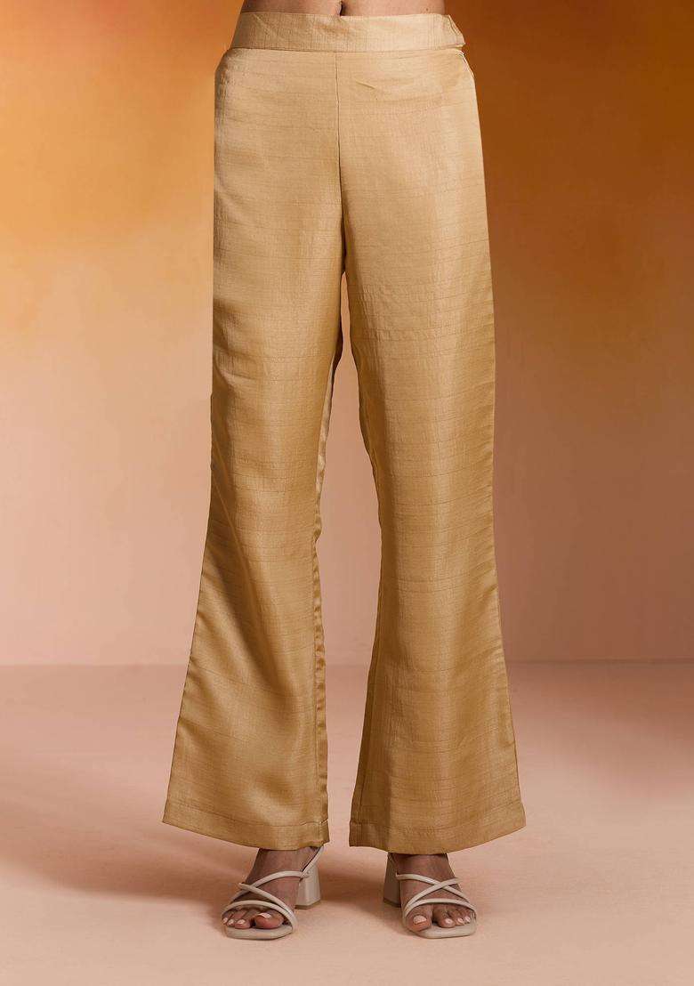 Beige Solid Straight Pant for Women Festive Wear - Indya