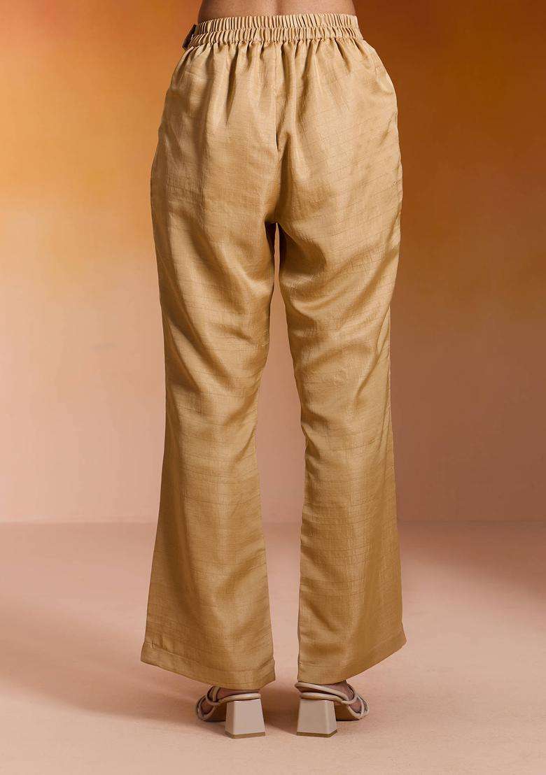 Beige Solid Straight Pant for Women Festive Wear - Indya