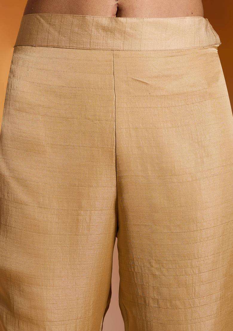 Beige Solid Straight Pant for Women Festive Wear - Indya