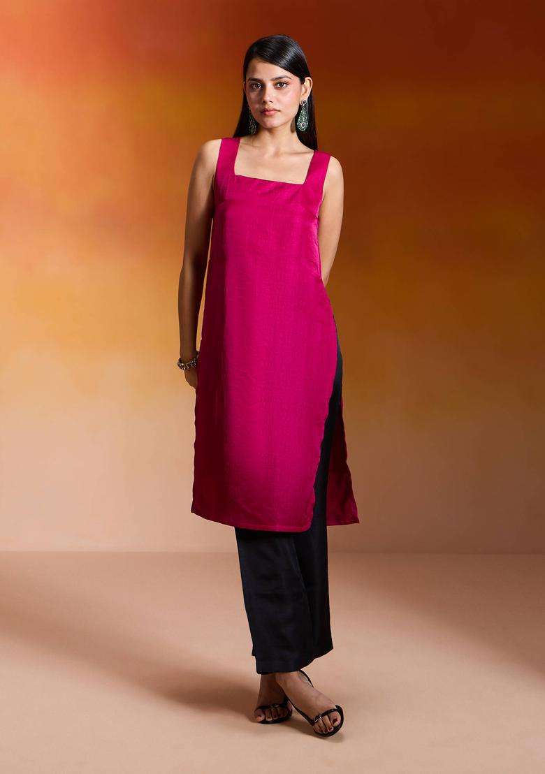 Black Solid Straight Pant for Women Festive Wear - Indya