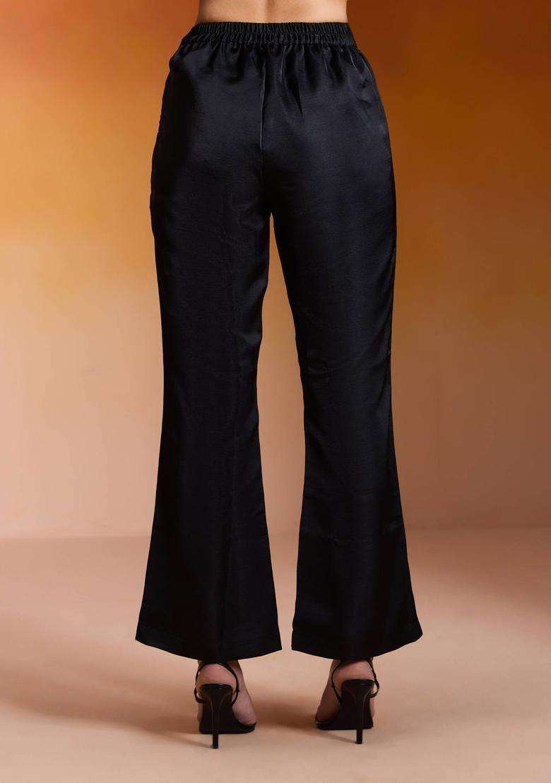 Black Solid Straight Pant for Women Festive Wear - Indya