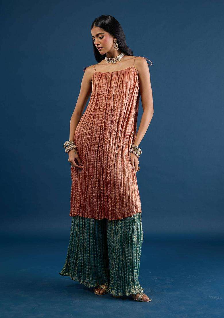Teal Crush Tissue Palazzo for Women Festive Wear - Indya