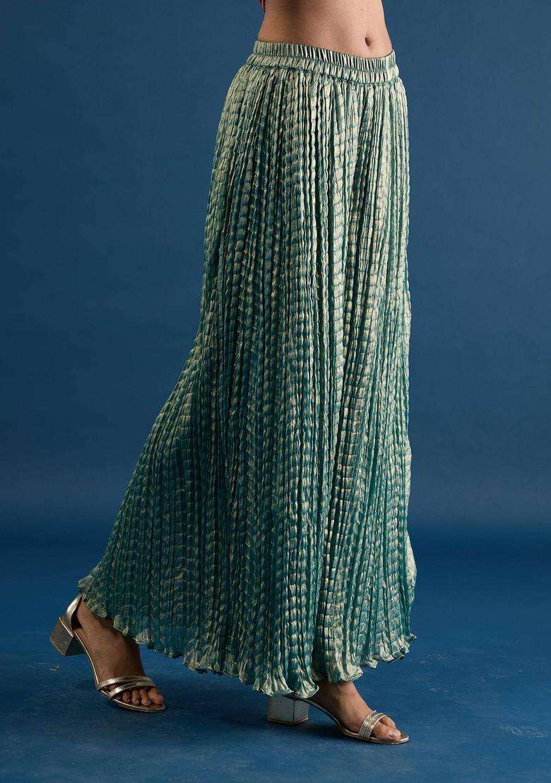Teal Crush Tissue Palazzo for Women Festive Wear - Indya