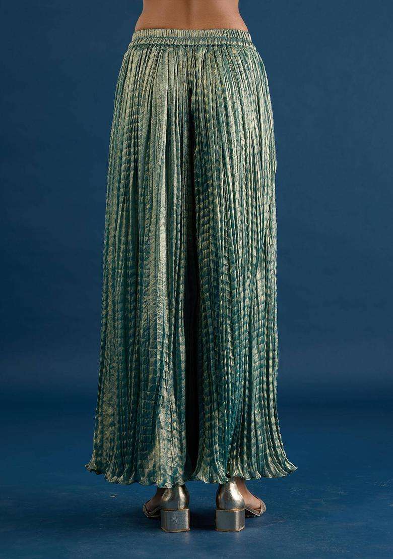 Teal Crush Tissue Palazzo for Women Festive Wear - Indya