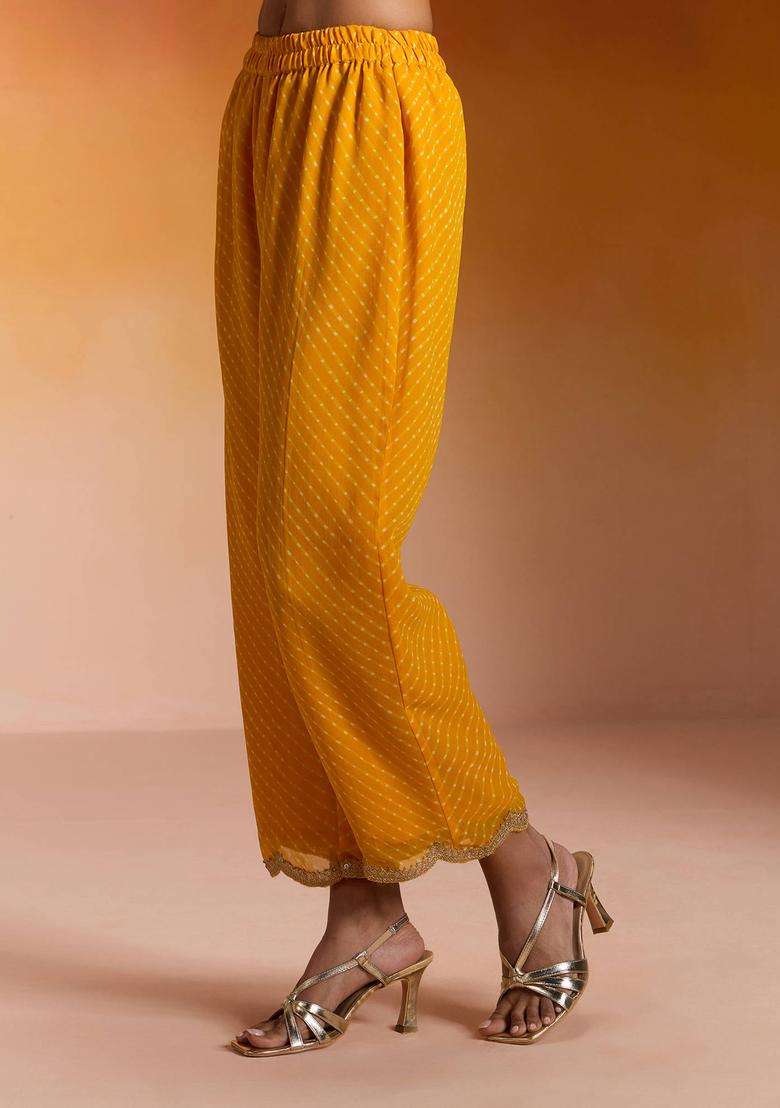 Yellow Georgette Leheriya Printed and Embellished Semi Salwar for Women Festive Wear - Indya