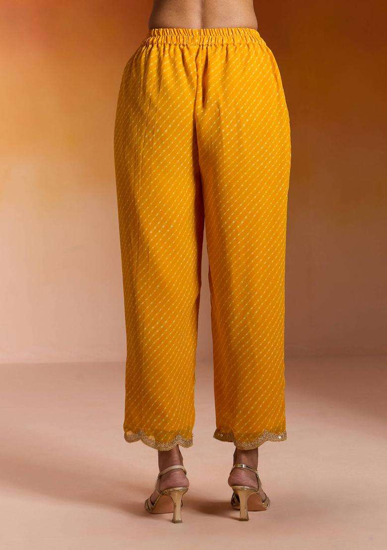 Yellow Georgette Leheriya Printed and Embellished Semi Salwar for Women Festive Wear - Indya