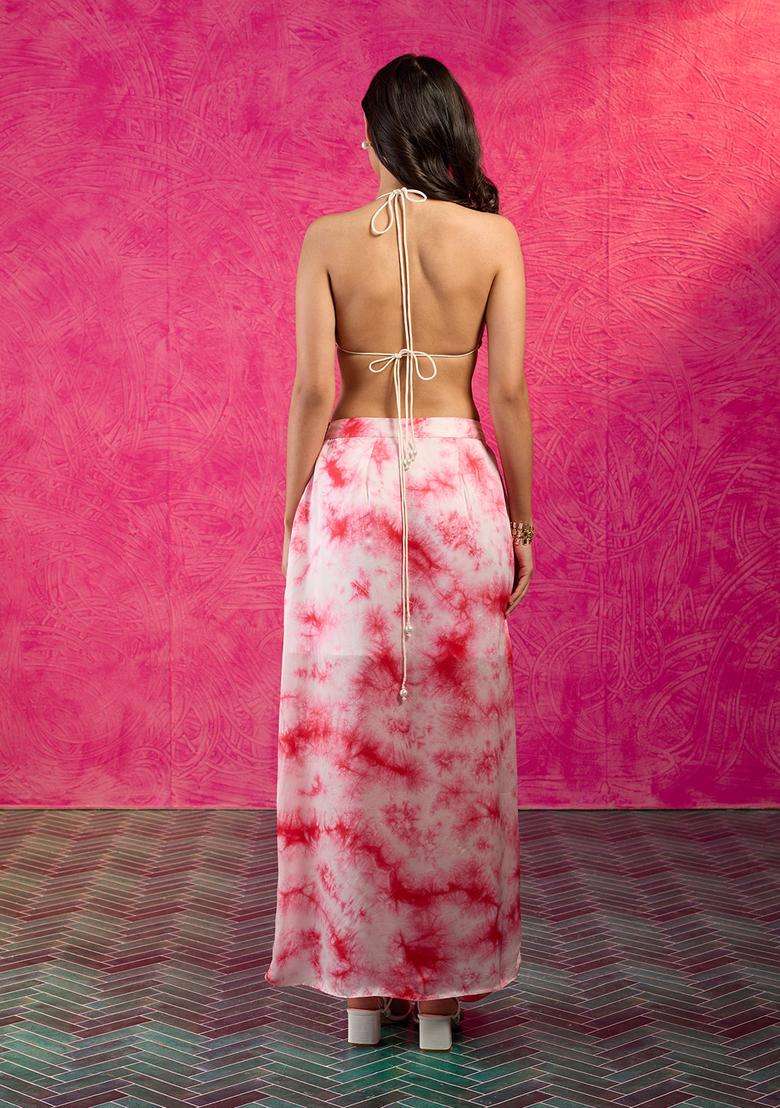 Pink Modal Shibori Printed Drape Skirt for Women Festive Wear - Indya