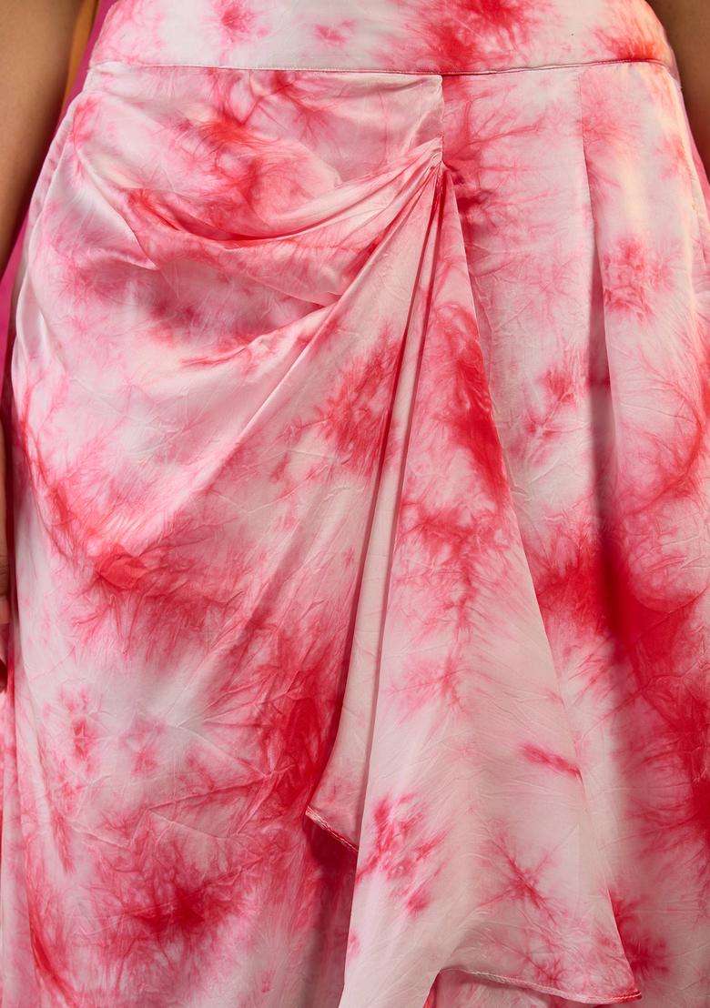 Pink Modal Shibori Printed Drape Skirt for Women Festive Wear - Indya