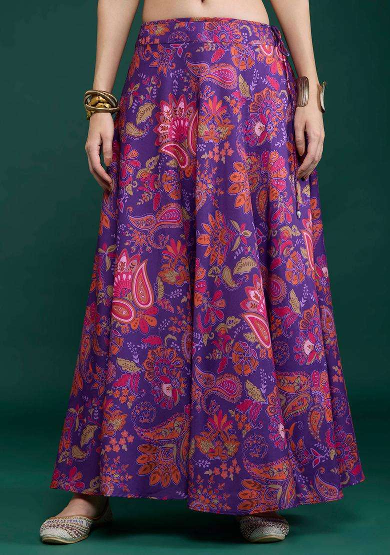 Purple Floral Skirt for Women Festive Wear - Indya