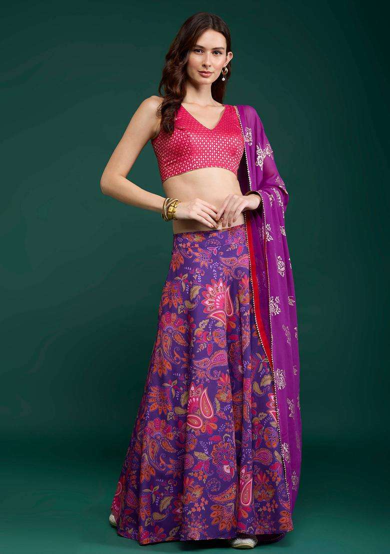 Purple Floral Skirt for Women Festive Wear - Indya