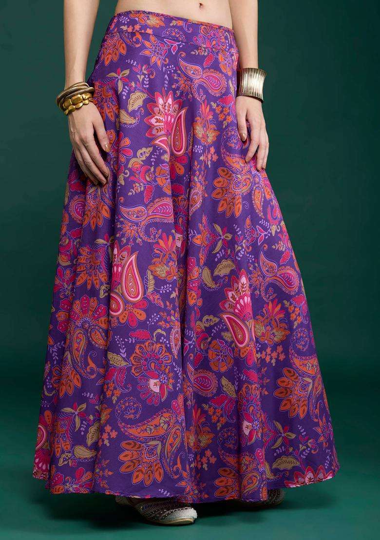 Purple Floral Skirt for Women Festive Wear - Indya