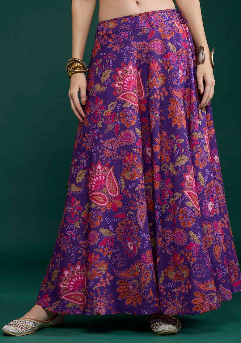 Purple Floral Skirt for Women Festive Wear - Indya