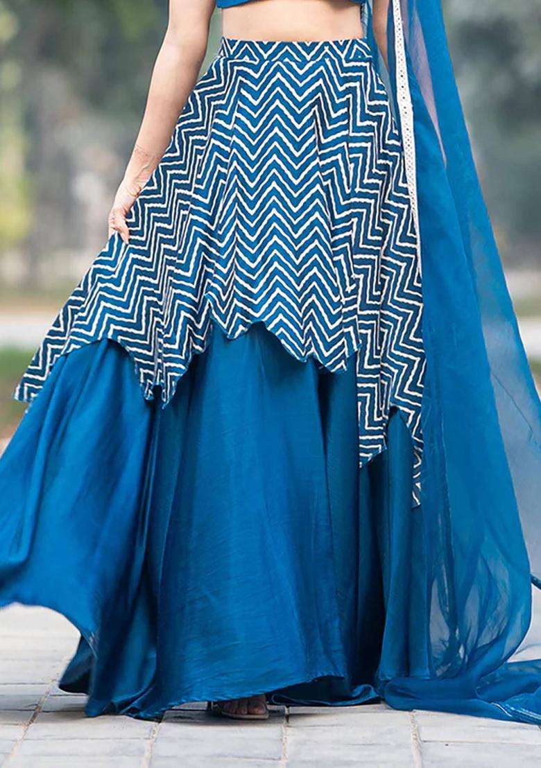 Blue Printed Ethnic Skirt for Women Festive Wear - Indya