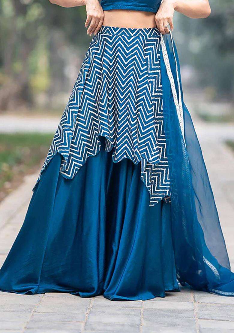 Blue Printed Ethnic Skirt for Women Festive Wear - Indya