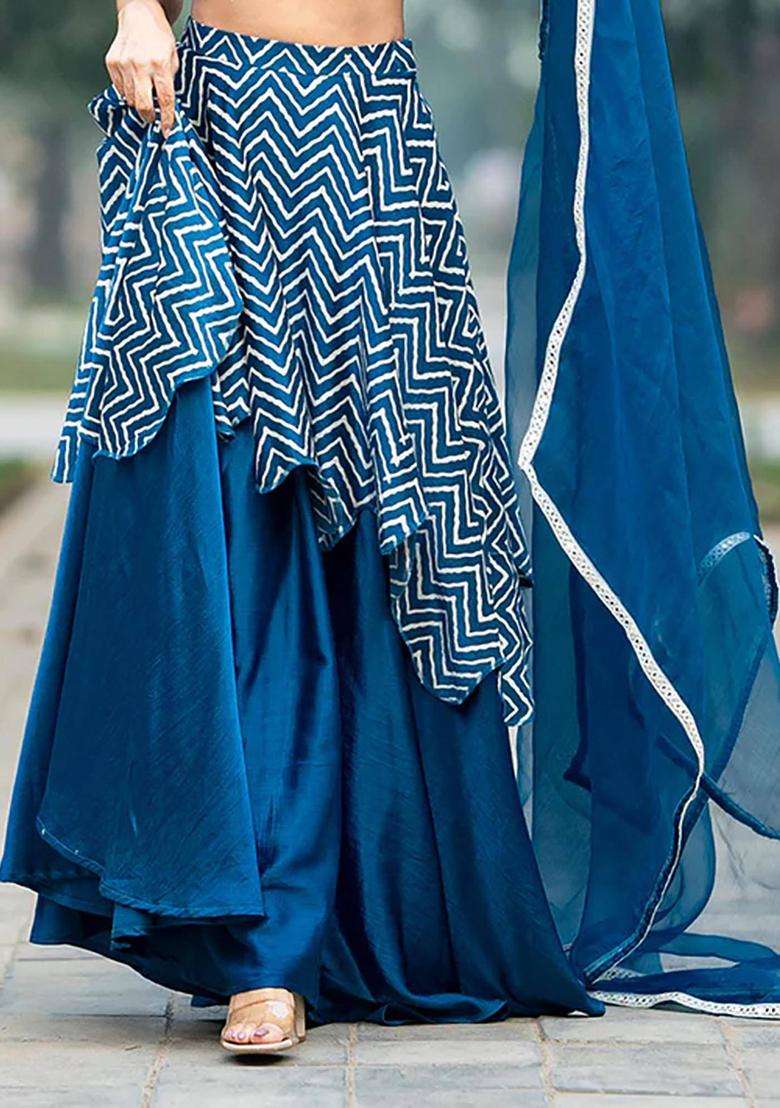 Blue Printed Ethnic Skirt for Women Festive Wear - Indya