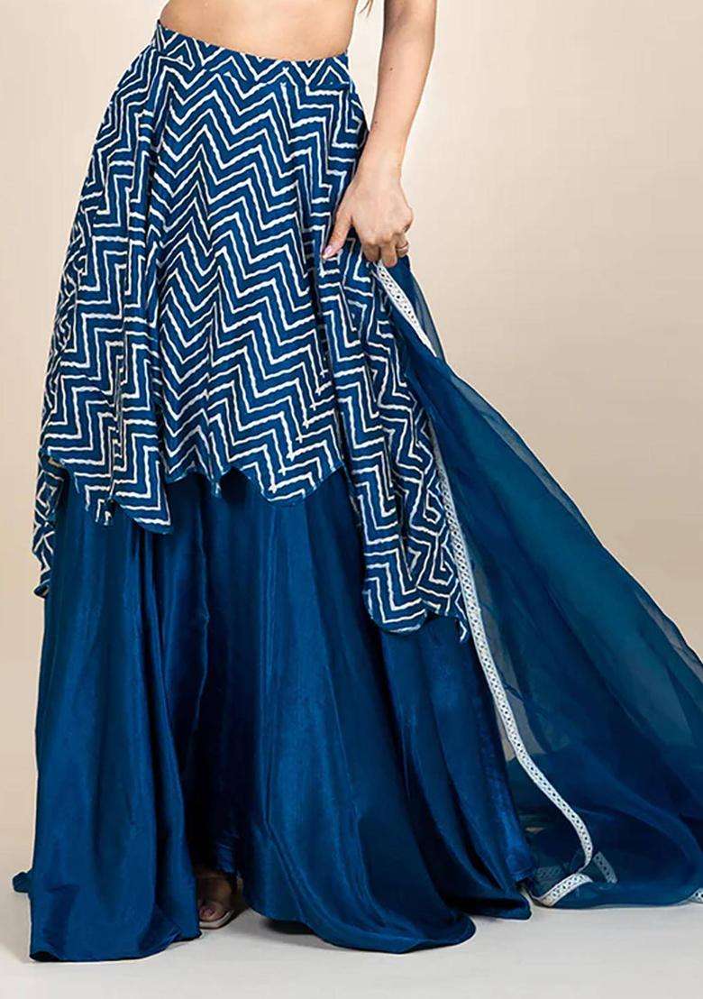Blue Printed Ethnic Skirt for Women Festive Wear - Indya