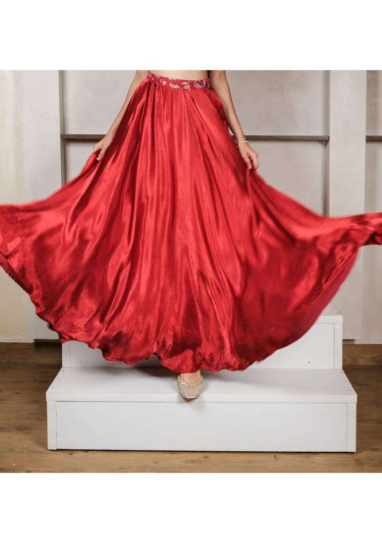 Dazzling Red Silk Skirt for Women Festive Wear - Indya