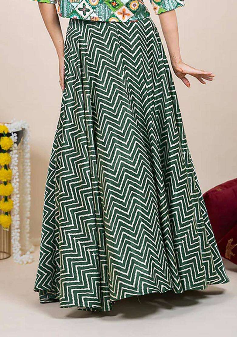 Green Printed Ethnic Skirt for Women Festive Wear - Indya