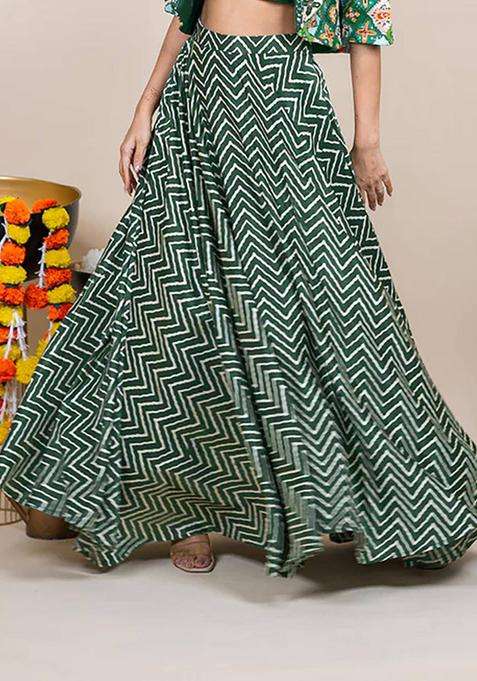 Green Printed Ethnic Skirt for Women Festive Wear