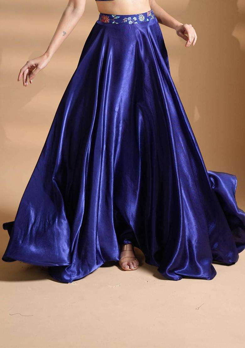 Striking Blue Silk Skirt for Women Festive Wear - Indya