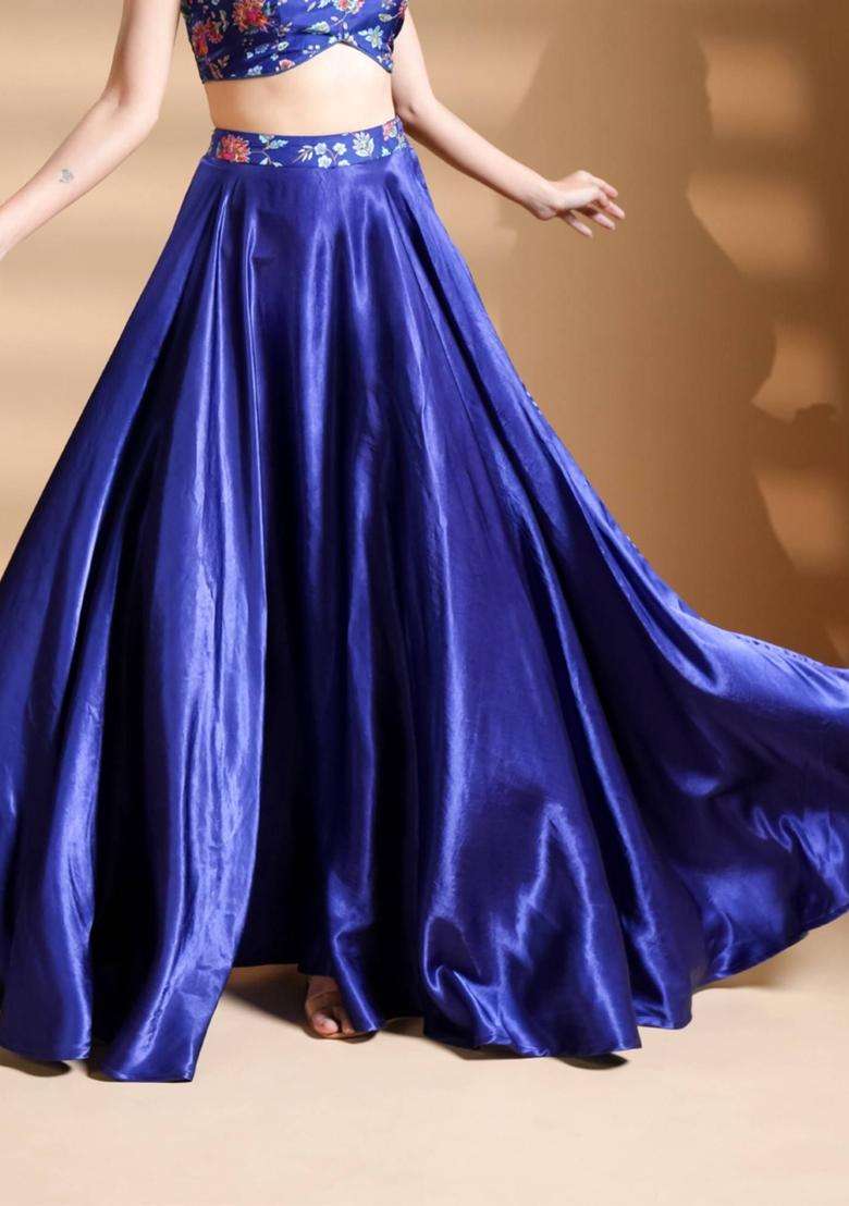 Striking Blue Silk Skirt for Women Festive Wear - Indya