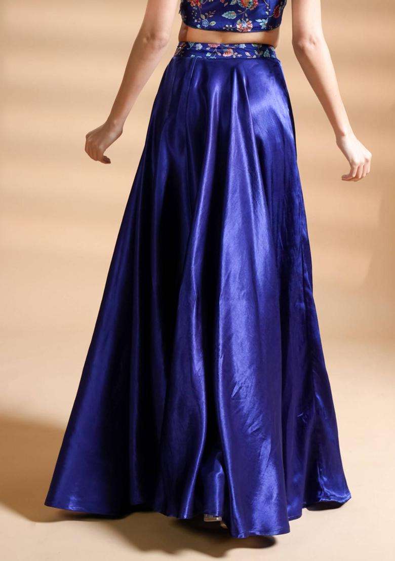 Striking Blue Silk Skirt for Women Festive Wear - Indya