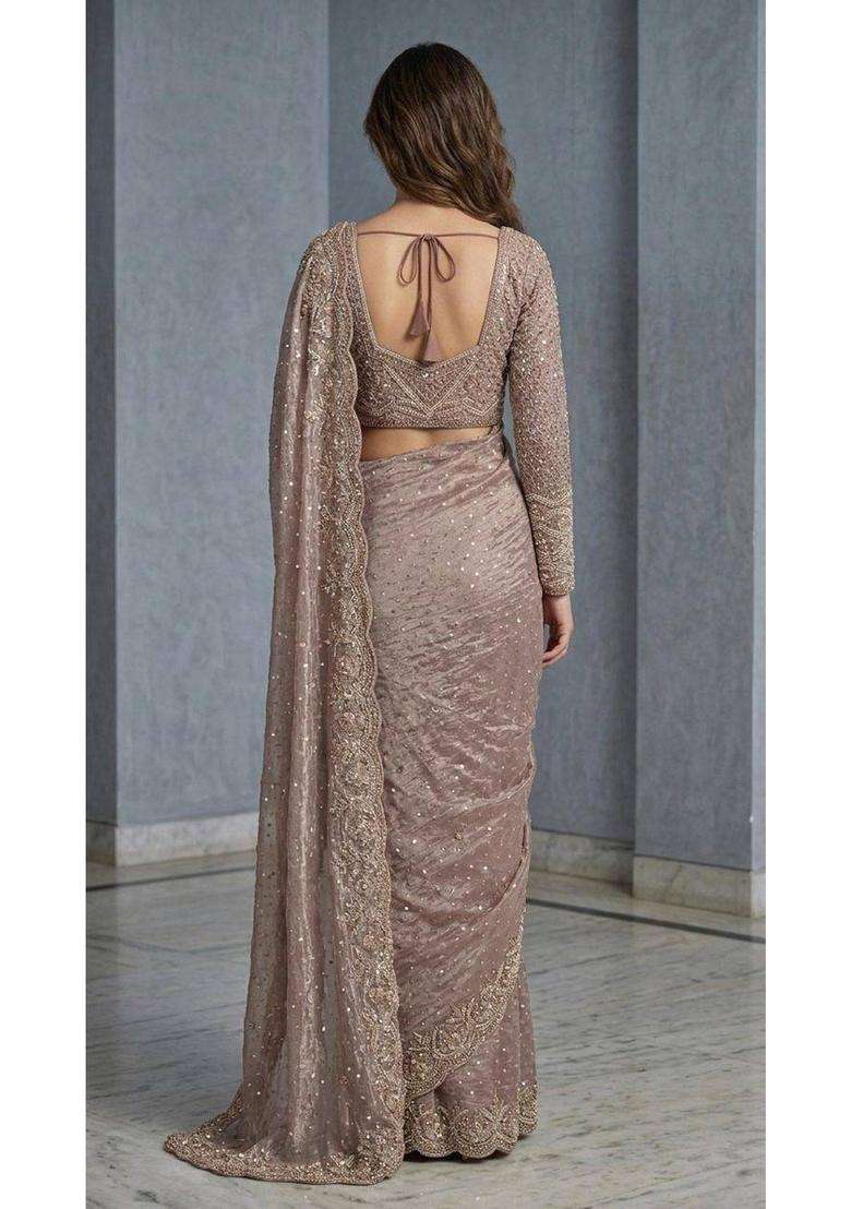 Peach Premium Radiance Heavy Embroidered Saree for Women Party Wear - Indya