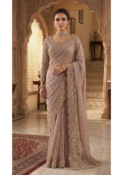 Peach Premium Radiance Heavy Embroidered Saree for Women Party Wear