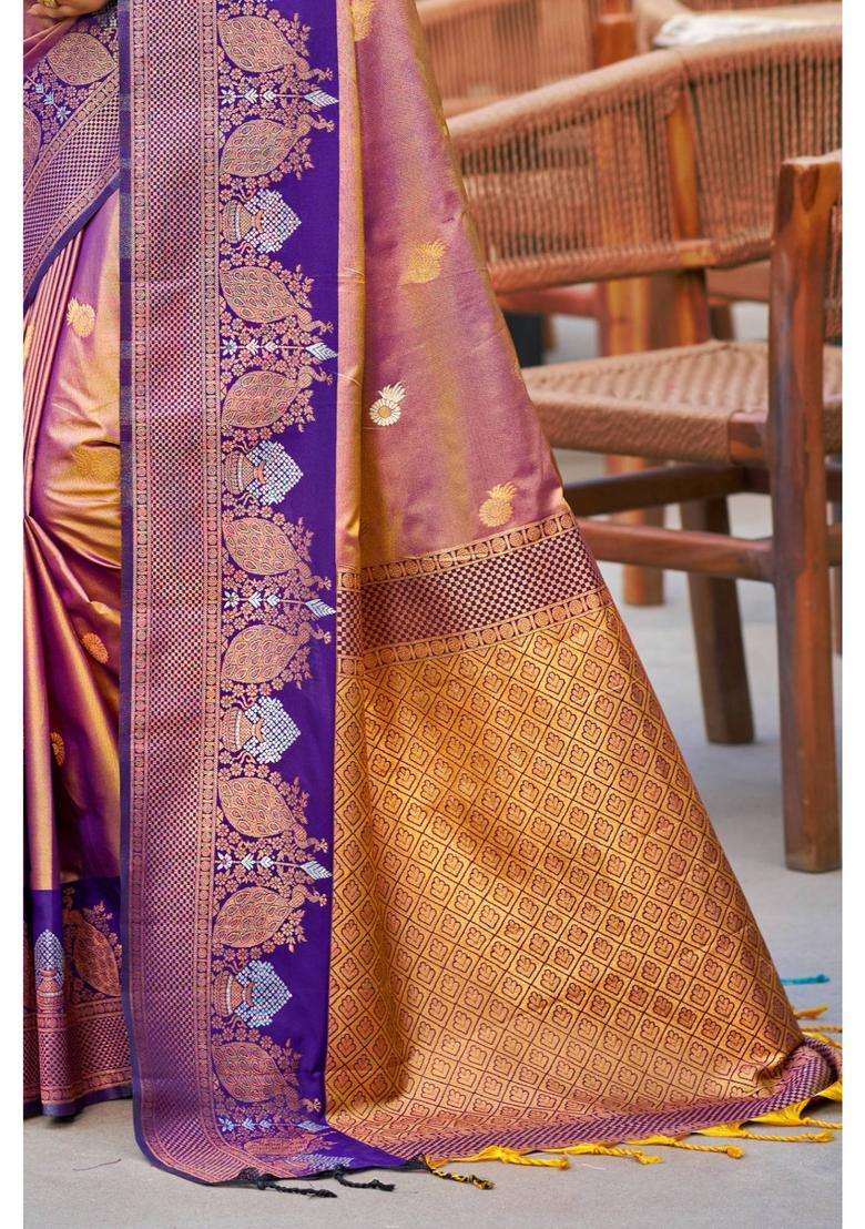 Shine Purple Woven Zari Saree with Unstitched Blouse for Women Festive Wear - Indya