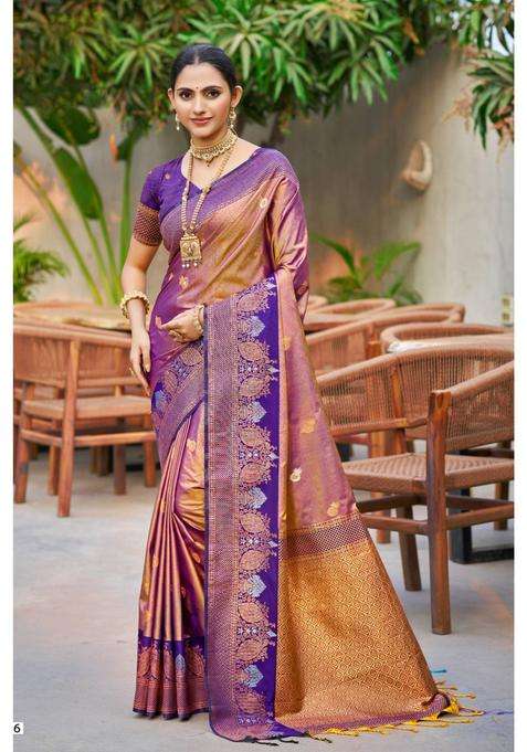 Shine Purple Woven Zari Saree with Unstitched Blouse for Women Festive Wear