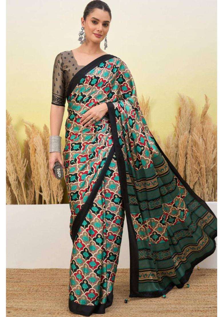 Wild Multicolor Modal Satin Printed Silk Saree for Women Casual Wear - Indya