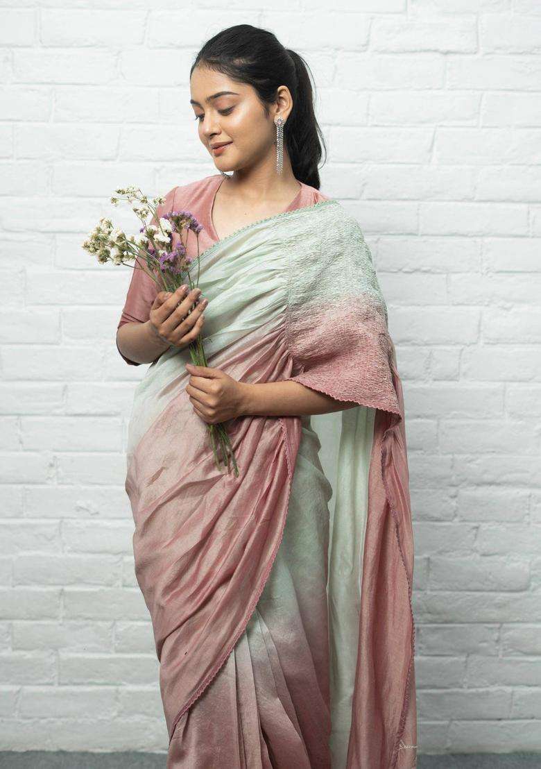 Anushna Embroidered Pink Saree without Blouse for Women Casual Wear - Indya