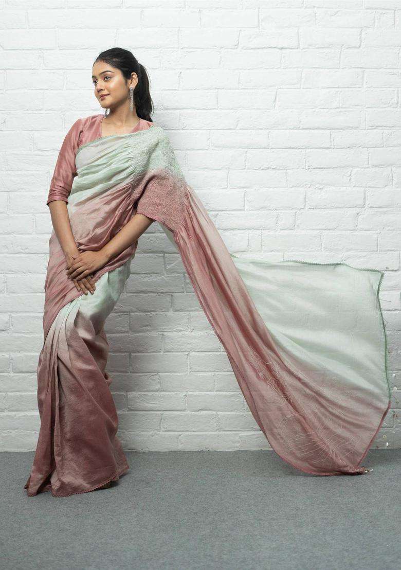 Anushna Embroidered Pink Saree without Blouse for Women Casual Wear - Indya