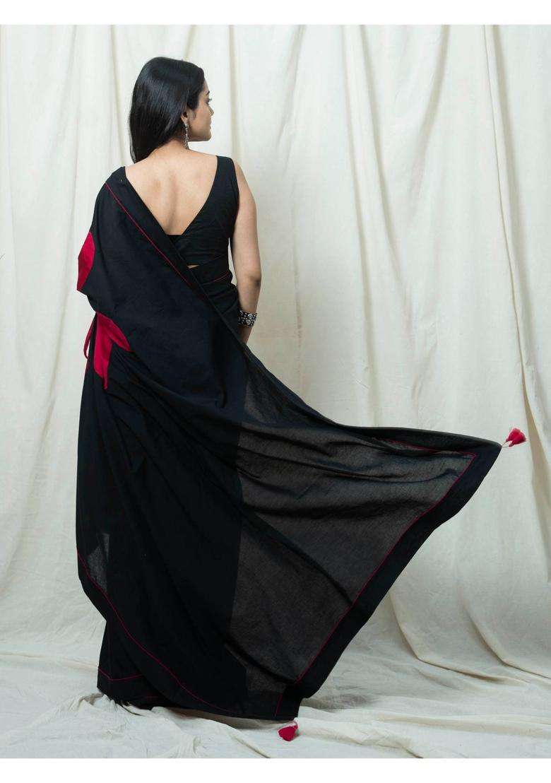 Bold Black Daisy Floral Saree without Blouse for Women Party Wear - Indya