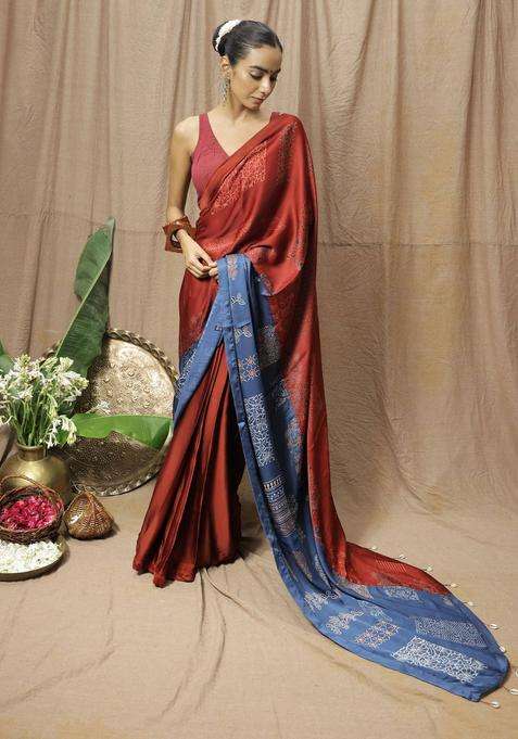 Damini Printed Maroon Saree without Blouse for Women Festive Wear