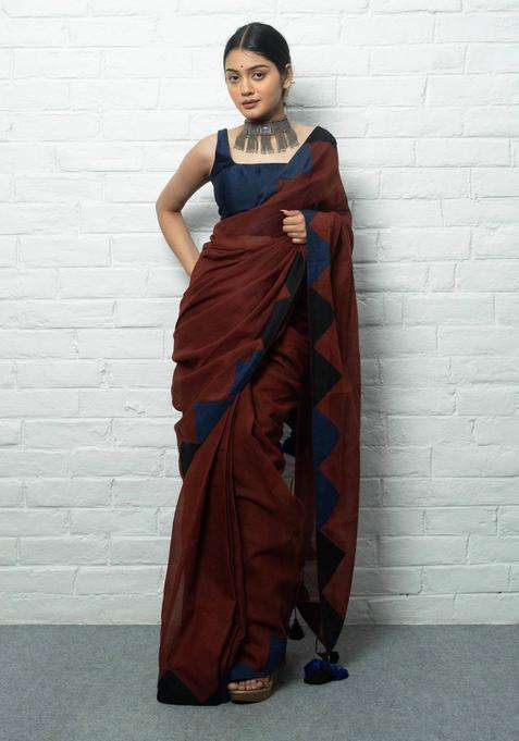 Gauri Textured Brown Saree without Blouse for Women Casual Wear