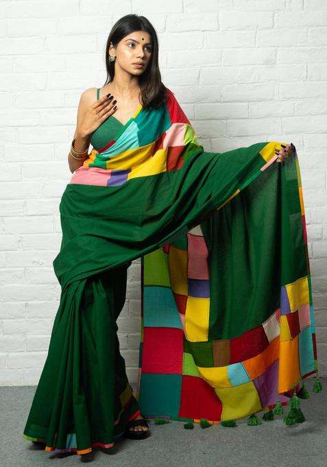 Ghunghat Woven Green Saree without Blouse for Women Casual Wear