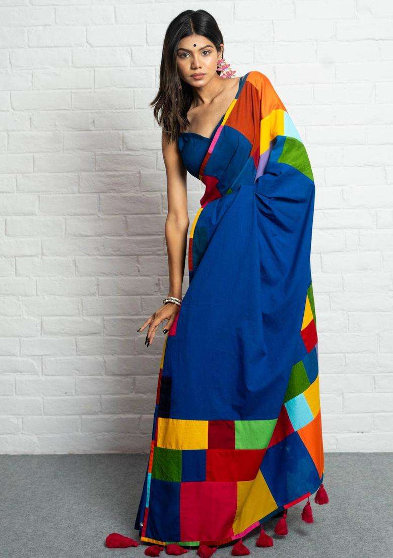 Haseena Woven Blue Saree without Blouse for Women Casual Wear - Indya