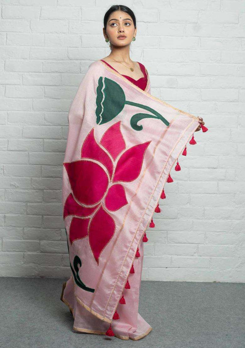 Kamala Floral Pink Saree without Blouse for Women Casual Wear - Indya