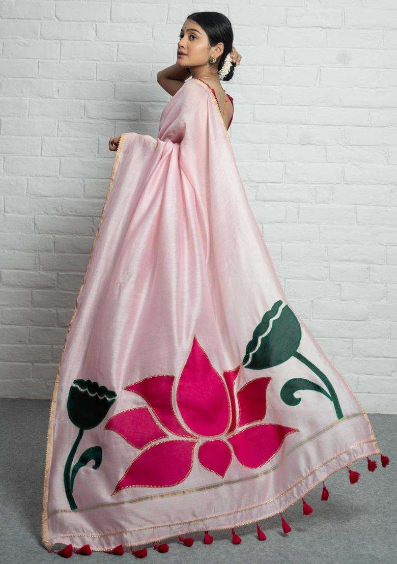 Kamala Floral Pink Saree without Blouse for Women Casual Wear - Indya