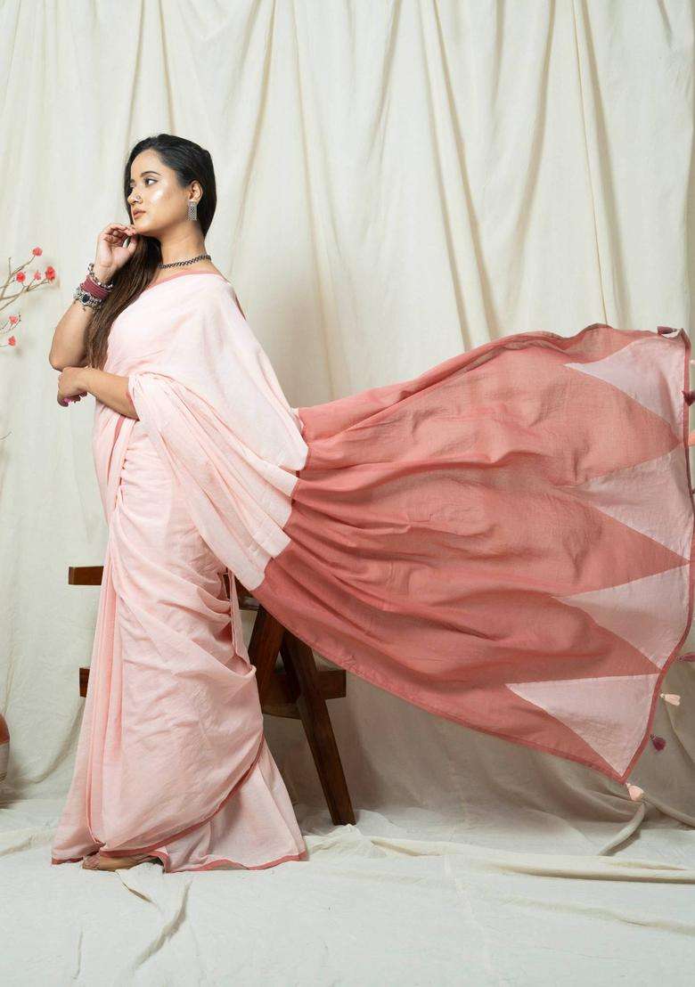 Maiyesha Peach Colorblock Saree without Blouse for Women Casual Wear - Indya