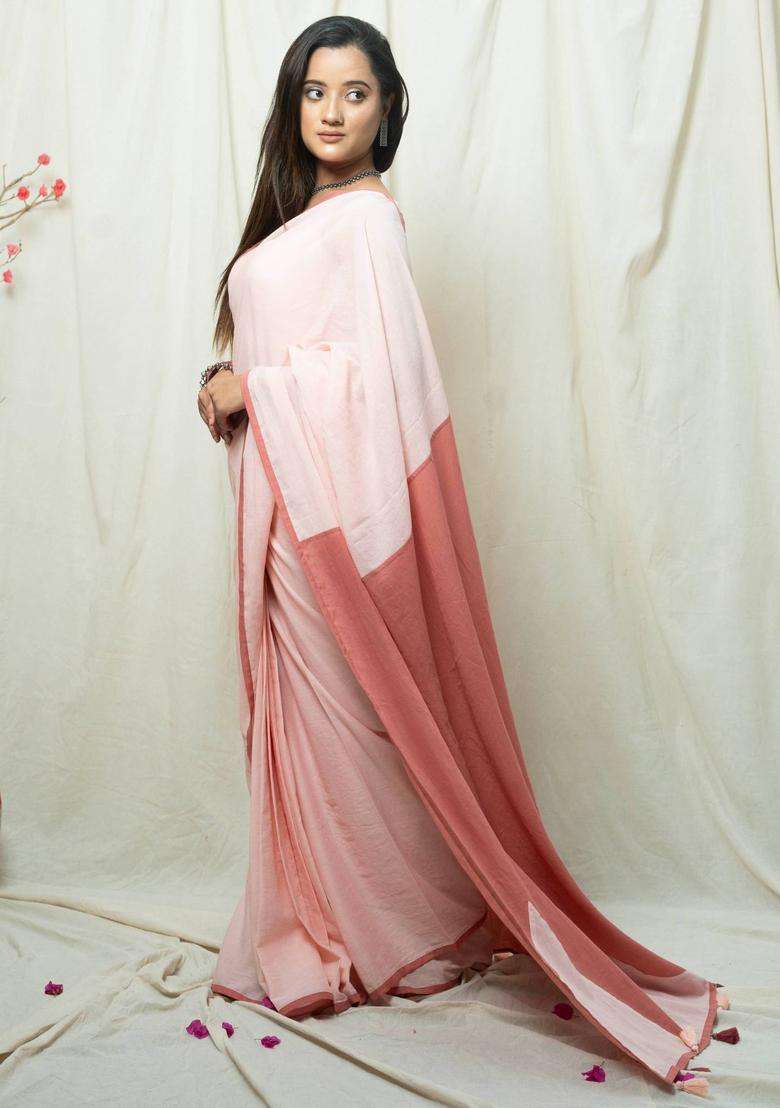 Maiyesha Peach Colorblock Saree without Blouse for Women Casual Wear - Indya