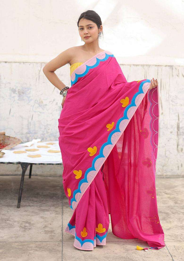 Manjari Pink Embroidered Saree without Blouse for Women Festive Wear - Indya