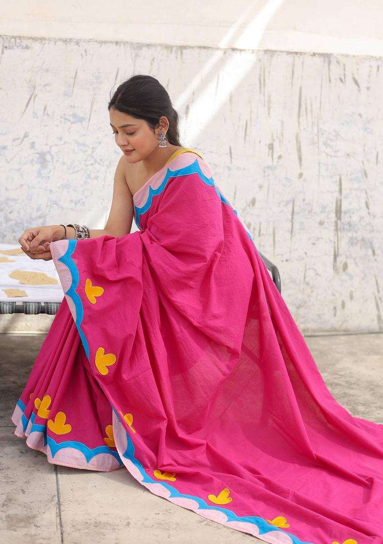 Manjari Pink Embroidered Saree without Blouse for Women Festive Wear - Indya