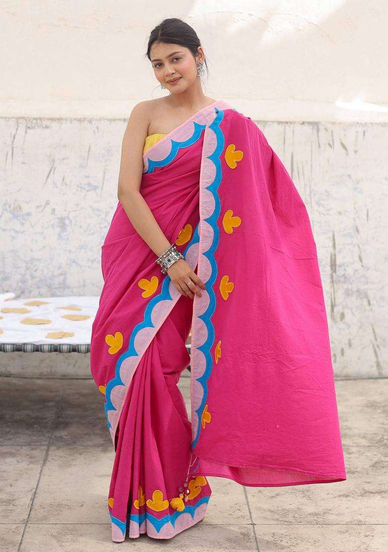 Manjari Pink Embroidered Saree without Blouse for Women Festive Wear - Indya